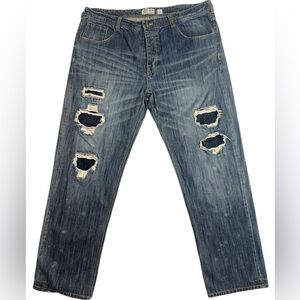 Parish Nation Jeans Men 42 Distressed Patch Bleach Straight Buttonfly Whiskering